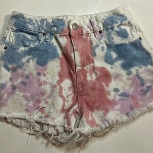 Pac Sun white tie dye blue and pink cut off shorts size 25